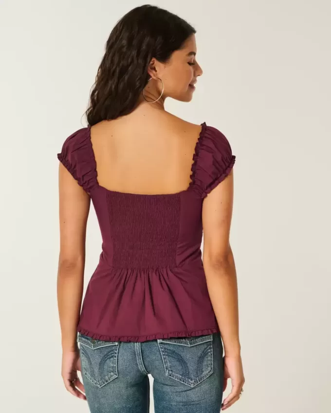 Short-Sleeve Stretch Poplin Top