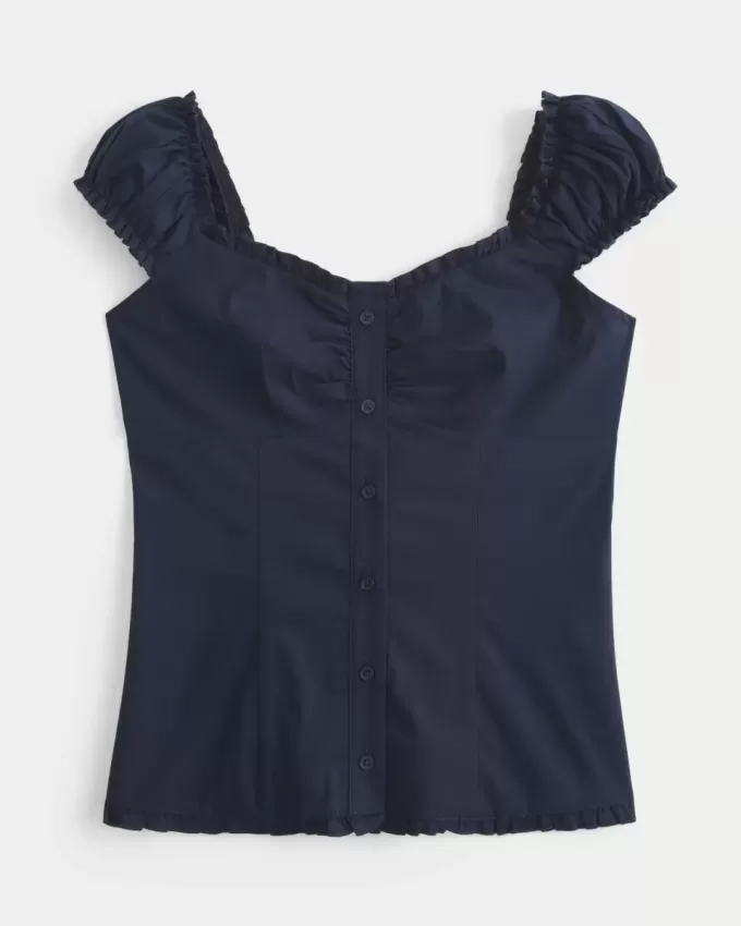 Short-Sleeve Stretch Poplin Top