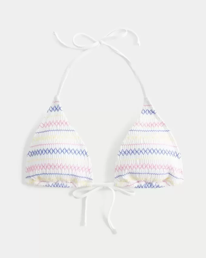 Smocked Halter Triangle Bikini Top