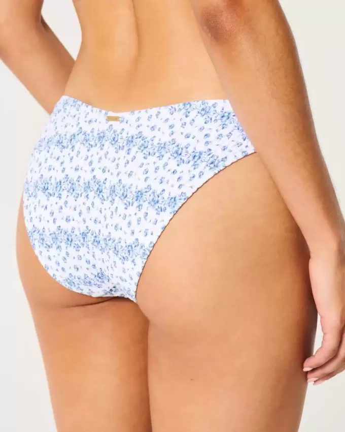 Smocked High-Leg Cheeky Bikini Bottom