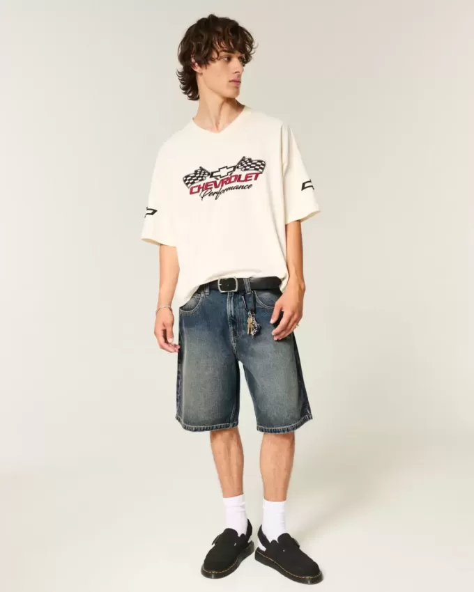 Snake Graphic Baggy Denim Shorts