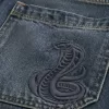 Snake Graphic Baggy Denim Shorts