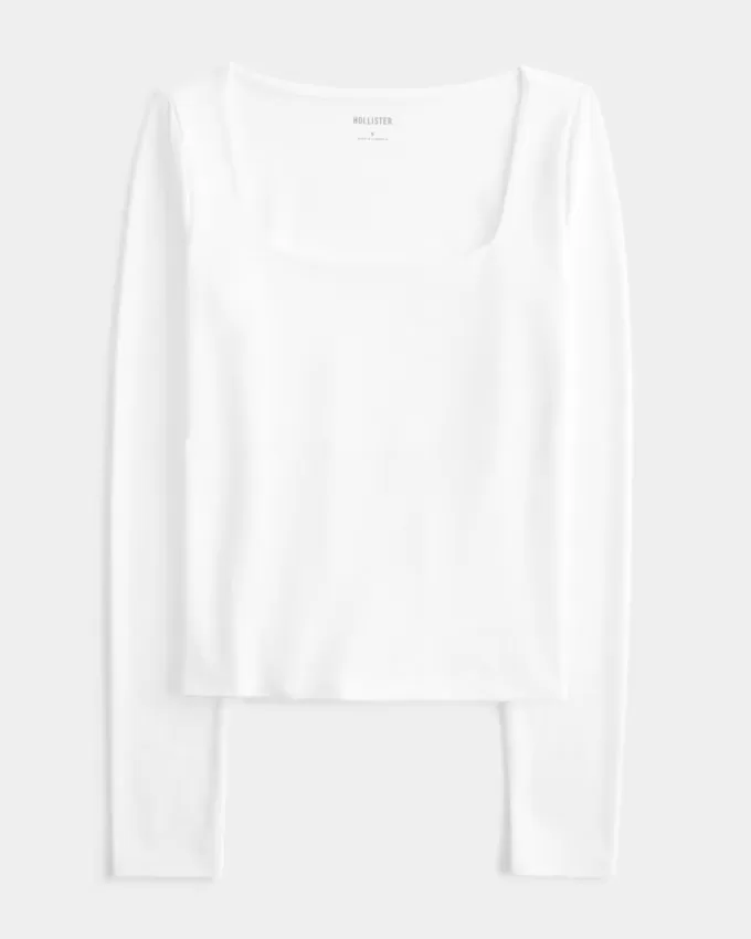 Soft Stretch Seamless Fabric Square-Neck Top