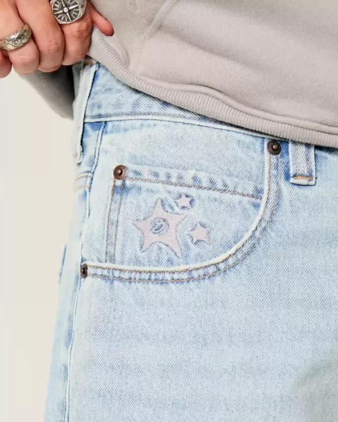 Star Graphic Baggy Denim Shorts