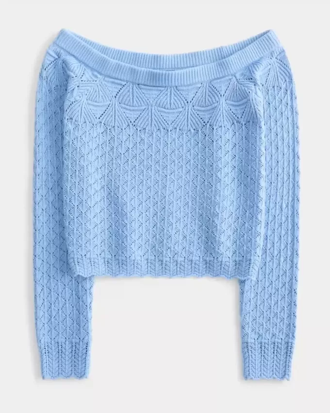 Stitchy Crochet-Style Off-the-Shoulder Sweater