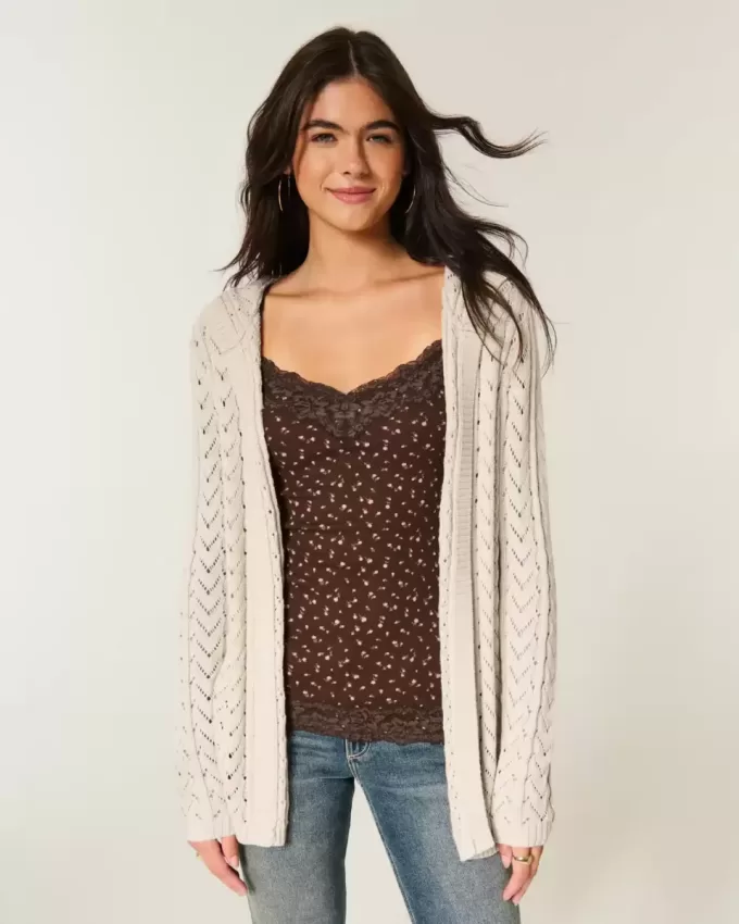Stitchy Hooded No-Close Cardigan