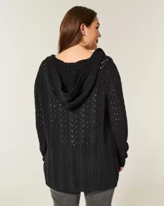 Stitchy Hooded No-Close Cardigan