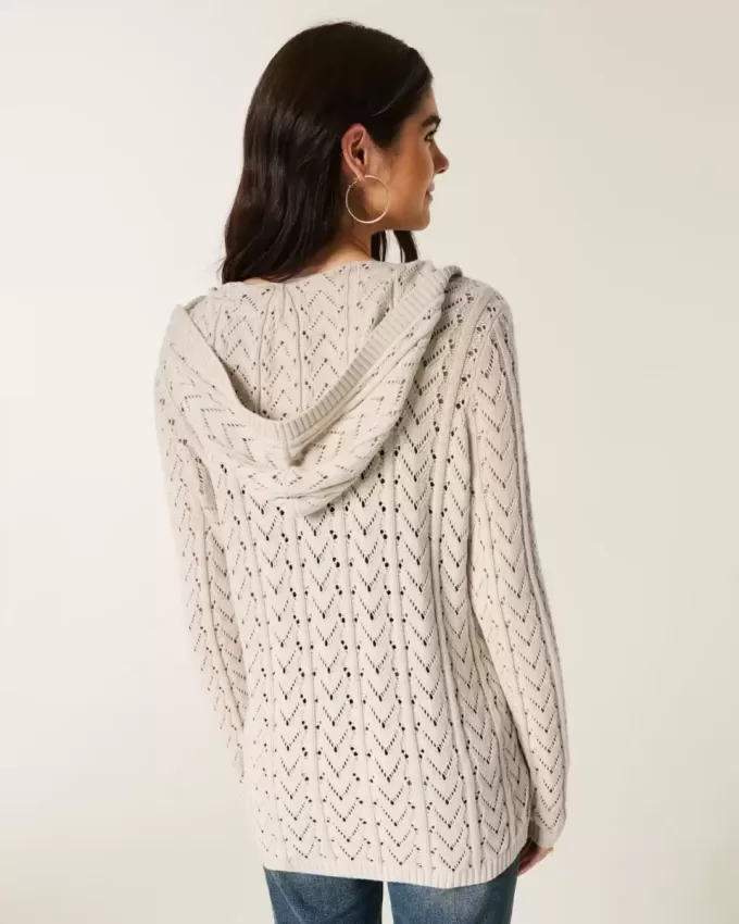 Stitchy Hooded No-Close Cardigan