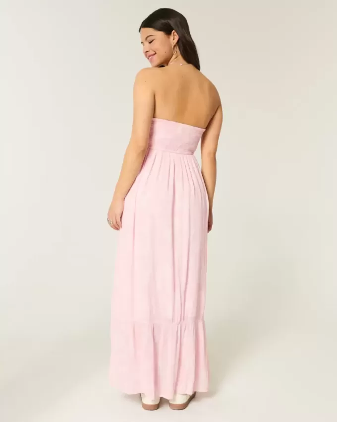 Strapless Crochet-Style Mix Maxi Dress