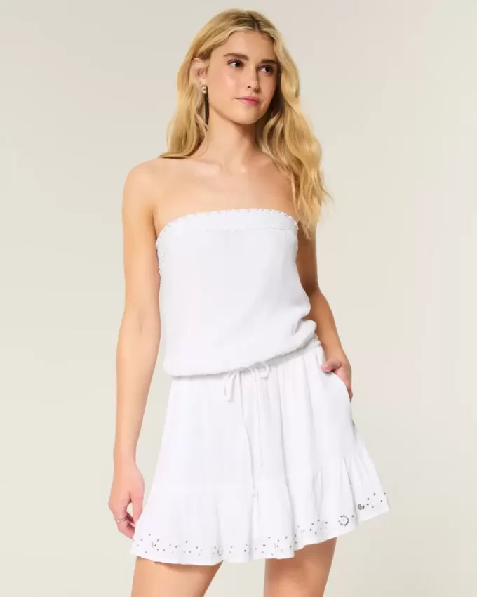 Strapless Drawstring Blouson Mini Dress
