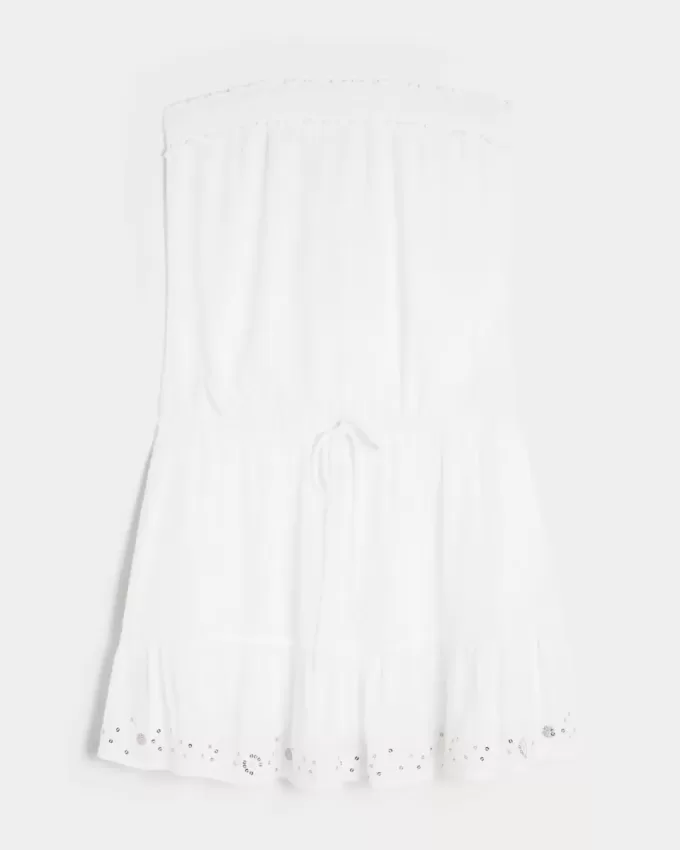 Strapless Drawstring Blouson Mini Dress