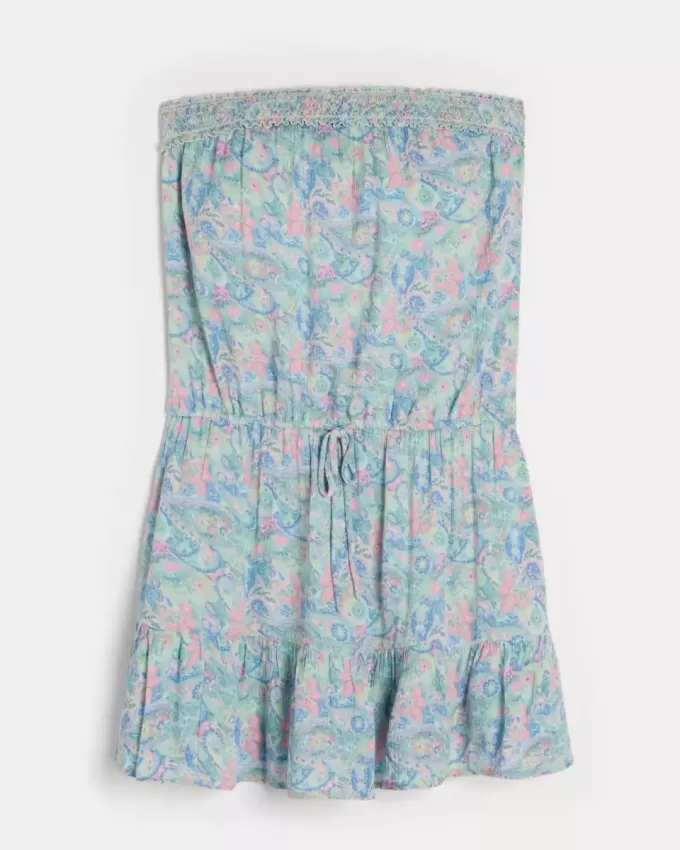 Strapless Drawstring Blouson Mini Dress