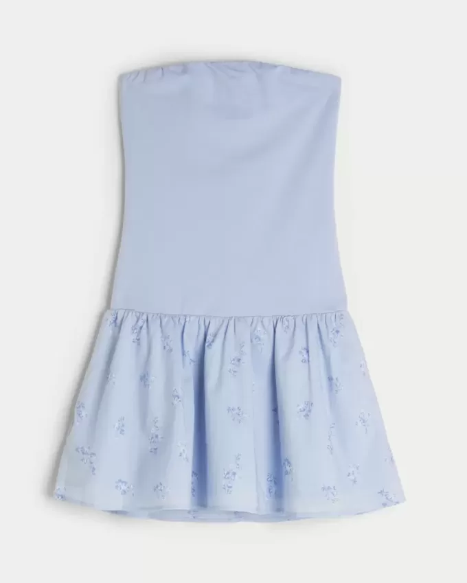 Strapless Drop-Waist Knit-Woven Mini Dress