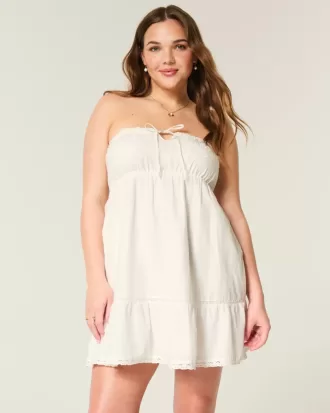 Strapless Embroidered Babydoll Dress