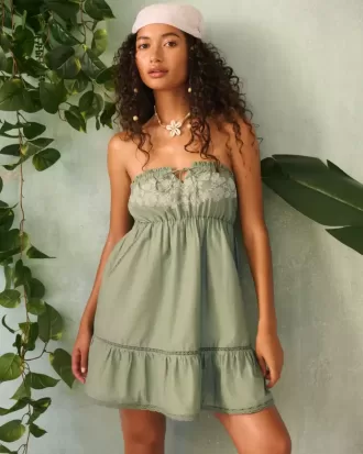 Strapless Embroidered Babydoll Dress