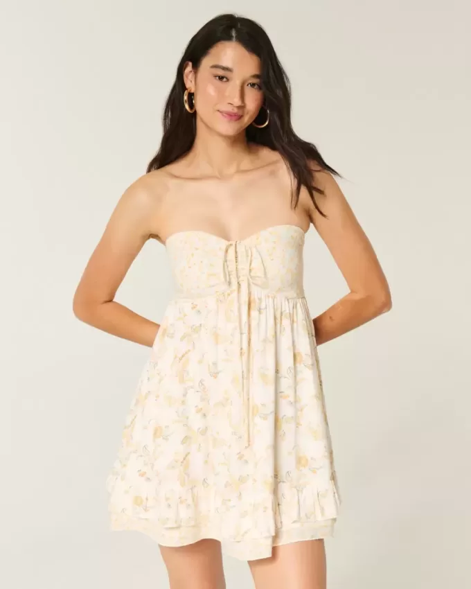 Strapless Ruffle Babydoll Mini Dress