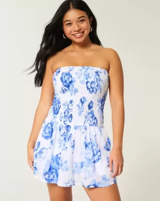 Strapless Smocked Bodice Mini Dress