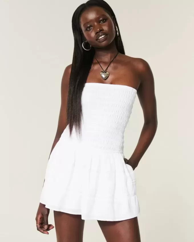 Strapless Smocked Bodice Mini Dress