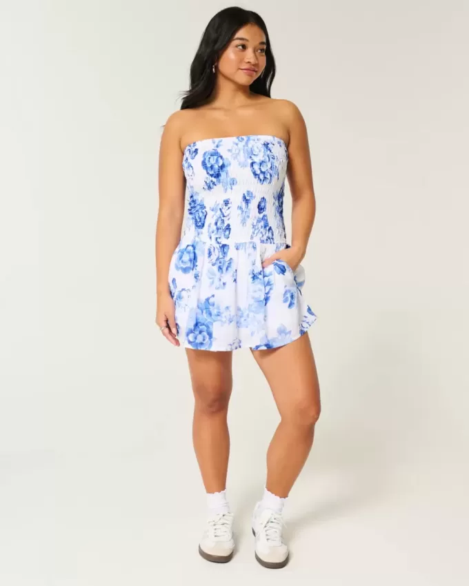 Strapless Smocked Bodice Mini Dress