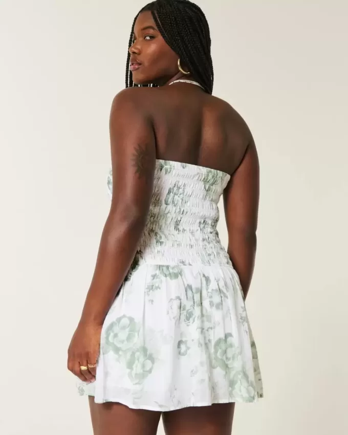 Strapless Smocked Bodice Mini Dress