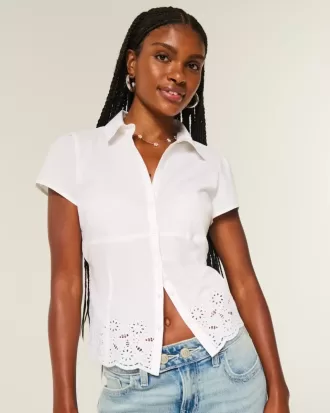 Stretch Poplin Embroidered Short-Sleeve Shirt