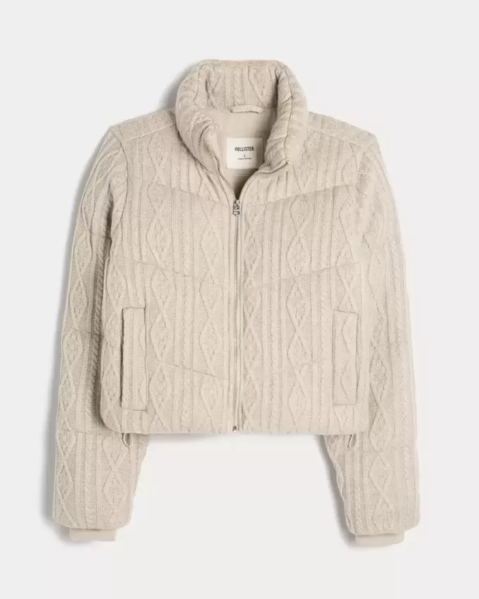 Sweater-Knit Mini Puffer Jacket