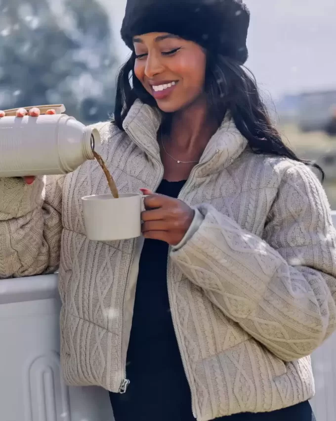 Sweater-Knit Mini Puffer Jacket