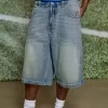 Taz Graphic Medium Wash Super Baggy Denim Shorts