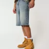 Taz Graphic Medium Wash Super Baggy Denim Shorts