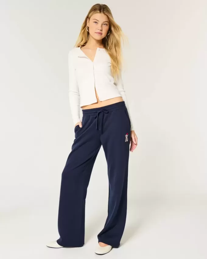 Teddy Bear Graphic Straight Sweatpants