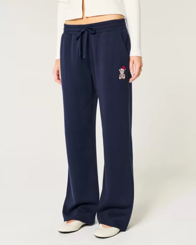 Teddy Bear Graphic Straight Sweatpants