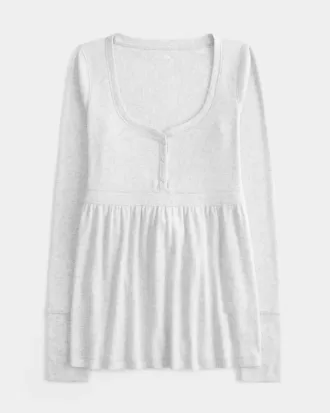 Tie-Back Henley Babydoll Top