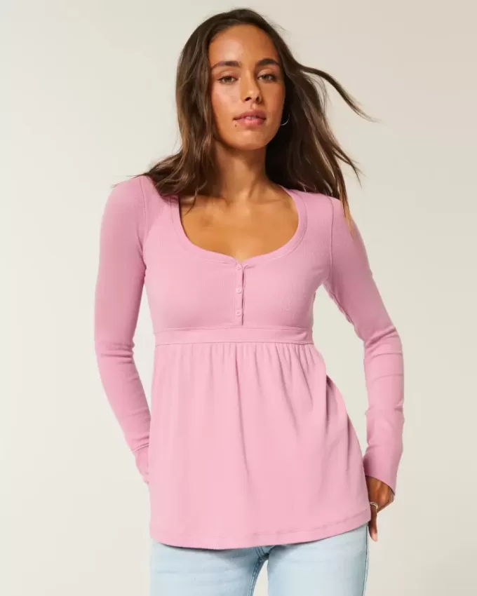 Tie-Back Henley Babydoll Top