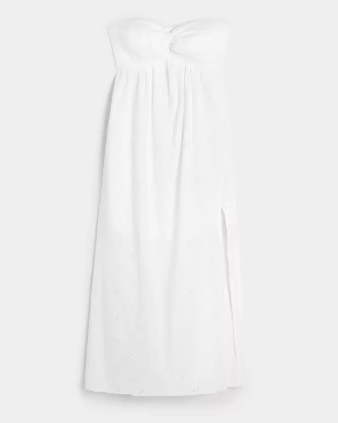 Twist Bust Eyelet Strapless Midi Dress