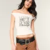 Twisted Off-the-Shoulder Velvet Valley Graphic Tee