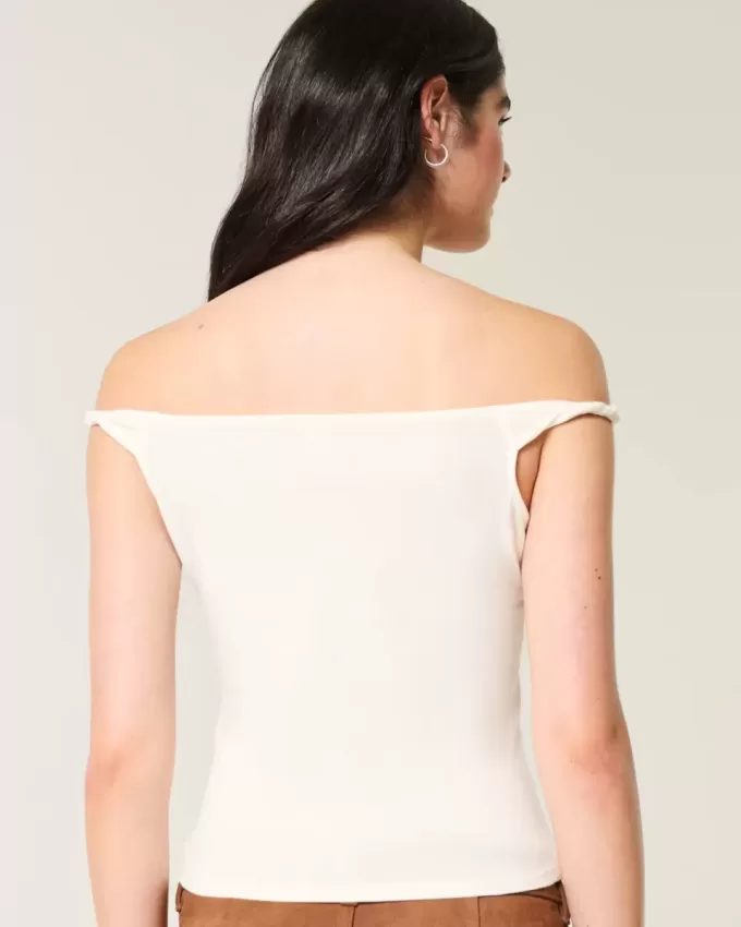 Twisted Off-the-Shoulder Velvet Valley Graphic Tee