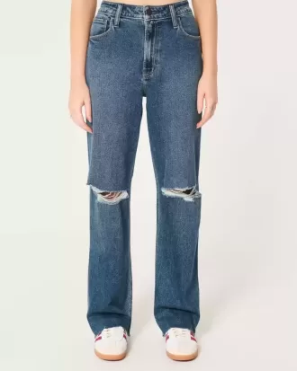 Ultra High-Rise Ripped Dark Wash Dad Jeans