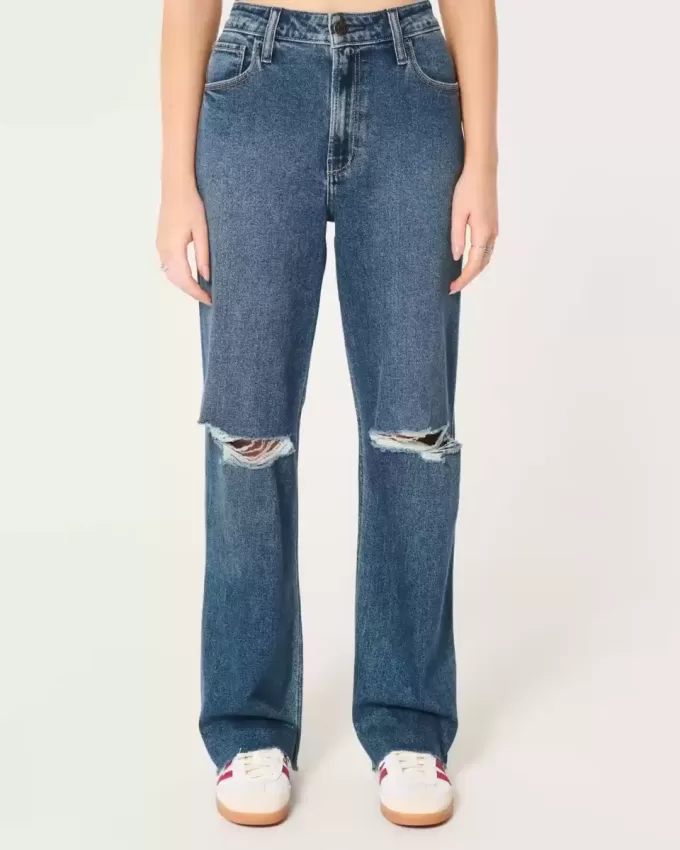 Ultra High-Rise Ripped Dark Wash Dad Jeans