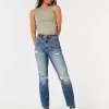 Ultra High-Rise Ripped Medium Wash Mom Jeans