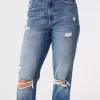 Ultra High-Rise Ripped Medium Wash Mom Jeans