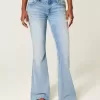 Ultra Low-Rise Distressed Light Wash Sequin Flare Jeans