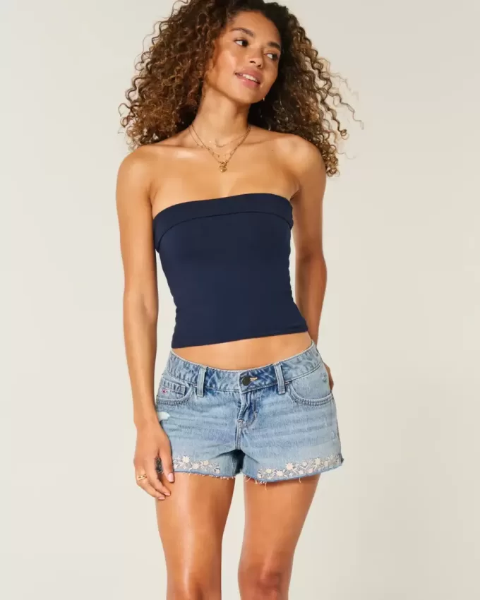 Ultra Low-Rise Embroidered Denim Mini Shorts