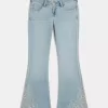 Ultra Low-Rise Light Wash Floral Embroidery Flare Jeans