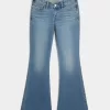 Ultra Low-Rise Medium Wash Flare Jeans