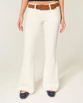 Ultra Low-Rise White Embroidered Pocket Flare Jeans