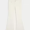 Ultra Low-Rise White Embroidered Pocket Flare Jeans