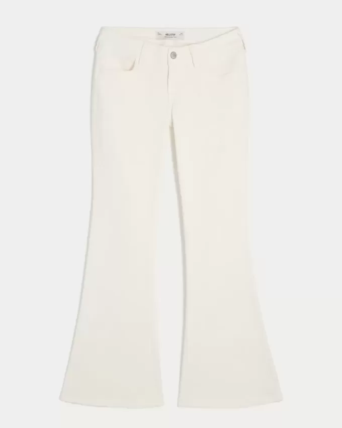 Ultra Low-Rise White Embroidered Pocket Flare Jeans