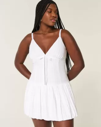 V-Neck Bubble Mini Dress