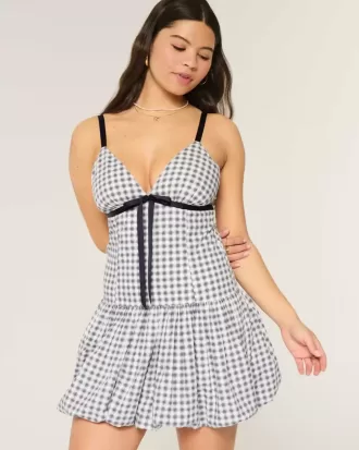 V-Neck Bubble Mini Dress