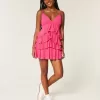 V-Neck Ruffled Tier Babydoll Mini Dress